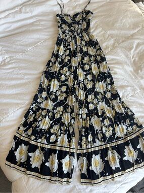 Free People Black Floral Smocked Wide-Leg Jumpsuit